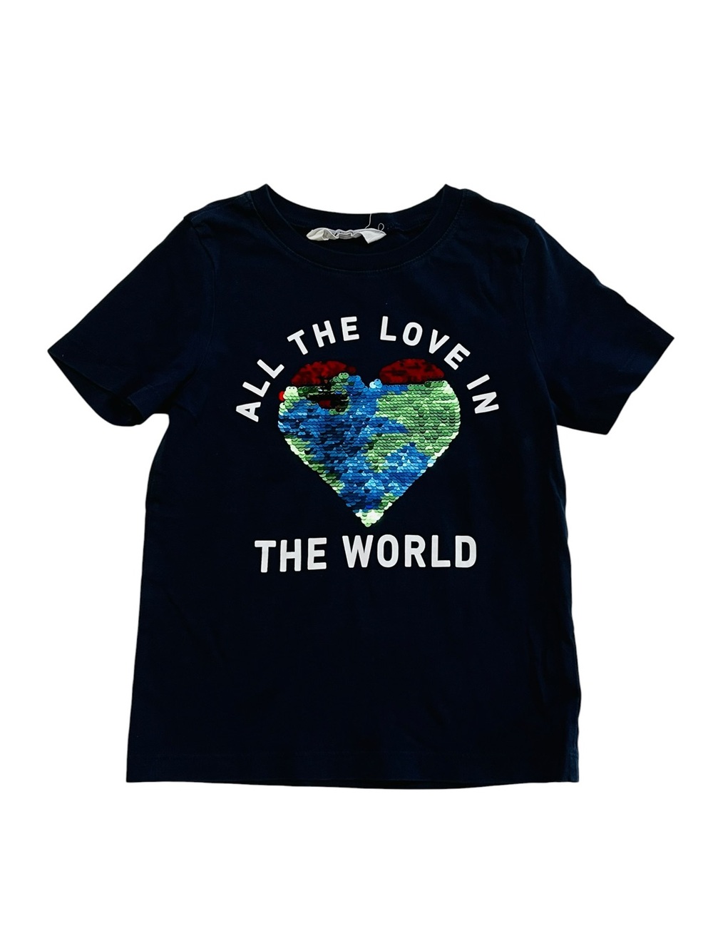 H&M Girls 4 Y Navy Tee with Reversible Sequin Heart‎
